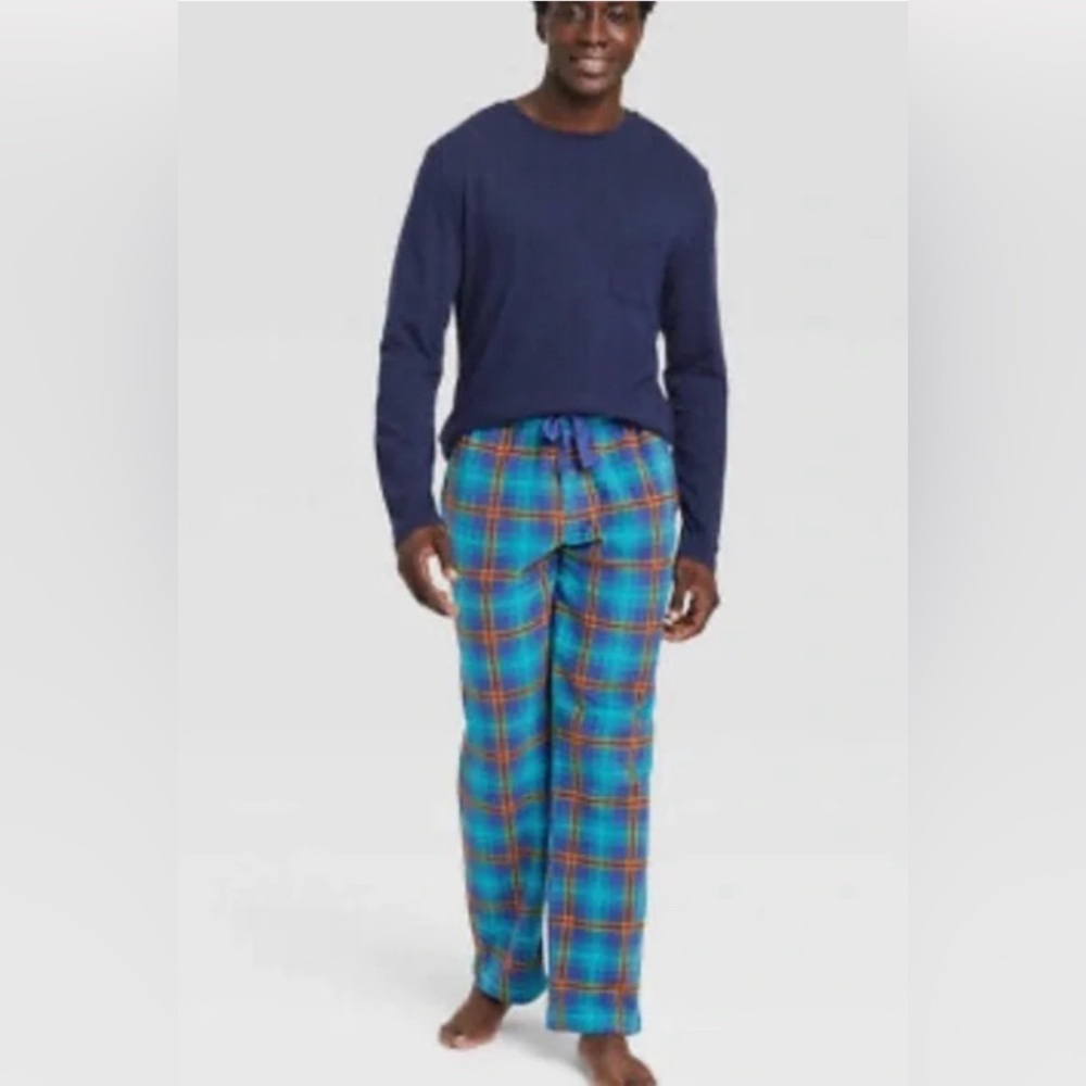 Goodfellow & co. - Mens 2 pc Pajama Set Fleece Modal - Blue Teal Plaid - sz S